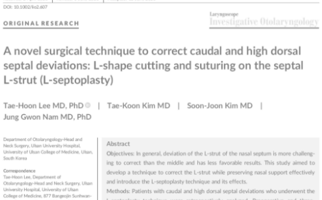 Research article on L-septoplasty: L-shape cutting and suturing of the septal L-strut to correct caudal and high dorsal septal deviations