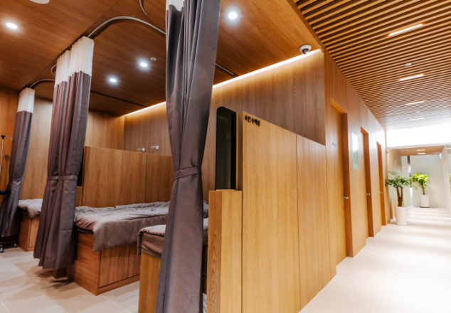 IV therapy rooms along the clinic corridor
